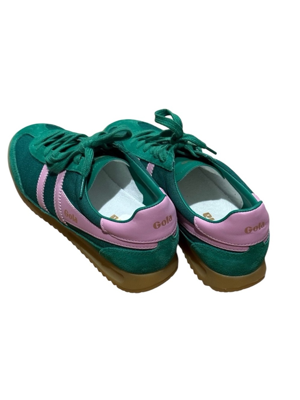 Gola Green Suede Sneakers with Pink Stripes Retro Sneakers - Picture 3 of 6
